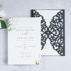 20Pcs Black Laser Cut Invitation Cards With Blank Inner Sheets for Wedding Cards Bridal Shower Engagement Quinceanera Invitation (No Envelopes)