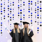 46Ft Navy Blue Black Silver Circle Dots Garland Royal Blue Black Polka Dots Streamer for Birthday Graduations Wedding Bridal Baby Shower Nautical Ahoy Achor Pirate Theme Party Decorations Supplies