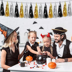 4P Black Gold Silver Foil Fringe Tassel Garland Banner Metallic Tinsel Streamers Wall Hanging Curtain Backdrop Banner for Parade Floats, 2025 Graduation Decorations,New Years Decorations, Father' Day