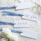 50 Pcs Name Place Cards for Table Setting Blank Wedding Place Cards with Satin Ribbon 1.57 x 3.54 Inch Hanging Gift Tags for Wedding Dinner Banquet Party Table Setting Supplies(Blue)