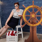 4 Feet Pirate Nautical Party Decorations Halloween Ship Wheel Cardboard Cutout Stand up Large Captain Wheel Photo Props Back Drops for Halloween Pirate Nautical Party Outdoor Home Decor