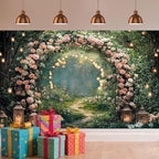 5x4ft Enchanted Forest Wedding Photography Backdrop Wonderland Roses Fairy Tale Backdrop Pink Flower Birthday Newborn Baby Shower Wedding Bridal Party Banner Photo Booth Props Anniversary Background