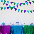 Blue Green Purple Party Decorations Metallic Fabric Triangle Pennant Banner Flag Bunting for Men Boys Video Game Theme Birthday Graduations Retirement Wedding Bachelor Baby Shower Party Supplies
