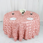 Efavormart 120" Dusty Rose Grandiose 3D Rosette Satin Round Tablecloth for Wedding Party Event Decoration