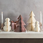 LampLust Snowman Decor, 2 Pack White Honeycomb Paper Snowmen, 6 & 8 Inch, Winter Wonderland & Enchanted Forest Decorations Indoor, Home Mantle Decor, Centerpiece Table Decorations