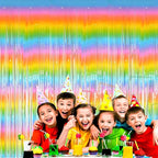 4 Pack Macaron Rainbow Foil Fringe Curtain Backdrop, 3.28Ft x 8.2Ft Metallic Tinsel Foil Fringe Streamer Curtains for Photo Booth, Birthday, Wedding, New Year’s, Easter Decorations Party Supplies