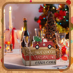 4 Pcs Christmas Table Decorations Red Truck Winter Tiered Tray Decorations Rustic Merry Christmas Table Centerpiece Wooden Books Signs for Office Shelf Classroom Tabletop Bookshelf