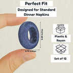 Rustic Napkin Rings Set of 12 - Rayon Napkin Holders for Table Decor, Weddings, Dinner Parties & Everyday Dining - Farmhouse Boho Napkin Rings (Blue) - CLEENTABLE