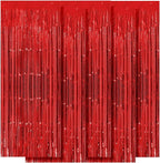 5 Pack Red Fringe Backdrop Curtains 3.2ft x 8.2ft Tinsel Foil Fringe Curtains Tinsel Backdrop Streamers for Birthday Party Decoration Christmas New Year Party Decorations (Red)