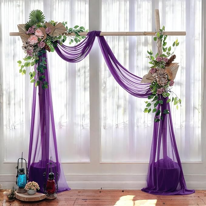 MDS Halloween Chiffon Draping Fabric - 2 Panel, 30" Wide x 20ft Long - Sheer Spooky Arbor & Canopy Drapery for Haunted House Backdrops, Party Ceilings, DIY Costumes & Themed Events - Cadbury Purple