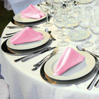ANECO 12 Pieces Satin Napkins Soft Dinner Napkins Square Table Napkins 17 x 17 Inches for Restaurant Weddings Party Dinner Decoration (Pink)