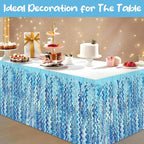 6Pack 29 x108 Inch Light Blue Wave Foil Fringe Table Skirts Metallic Banner for Tinsel Streamer Garland Backdrop for Parade Floats, Mother's Day, Easter, Graduate, Birthday, Wedding Party Decoration