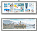 12x36 Picture Frame 2 Packs, Real Glass and Grey Wood Frame, Display Collage Pictures Twelve 4x6 With Mat or Pennant 12 x 36 Without Mat - Horizontal or Vertical Wall Mounting