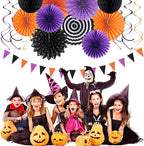 Orange Black Purple Halloween Party-Decorations - 33Pcs Banner,Streamers Tassel Garland,Tissue Pom Poms Honeycomb,Paper Lantern Fan,Birthday Wedding Baby Bridal Shower Decor Hugtmr