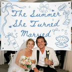 The Summer She Turned Married Backdrop - Beach Wedding Party Decorations - Bridal Shower Bachelorette Party Background Blue