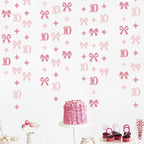 Glitter Pink 10th Bow Birthday Decorations Hot Pink Conquette Bow Garland Streamer Banner Backdrop for Girls Happy 10th Birthday Double Digits I'm 10 Cheers to 10 Years Old Anniversary Party Supplies