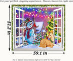 QGHOT Christmas Window Tapestry Wall Hanging, Christmas Backdrop Winter Window Wall Decor Xmas Snowman Deer Tapestries for Bedroom Living Room Dorm Holiday Party Decoration