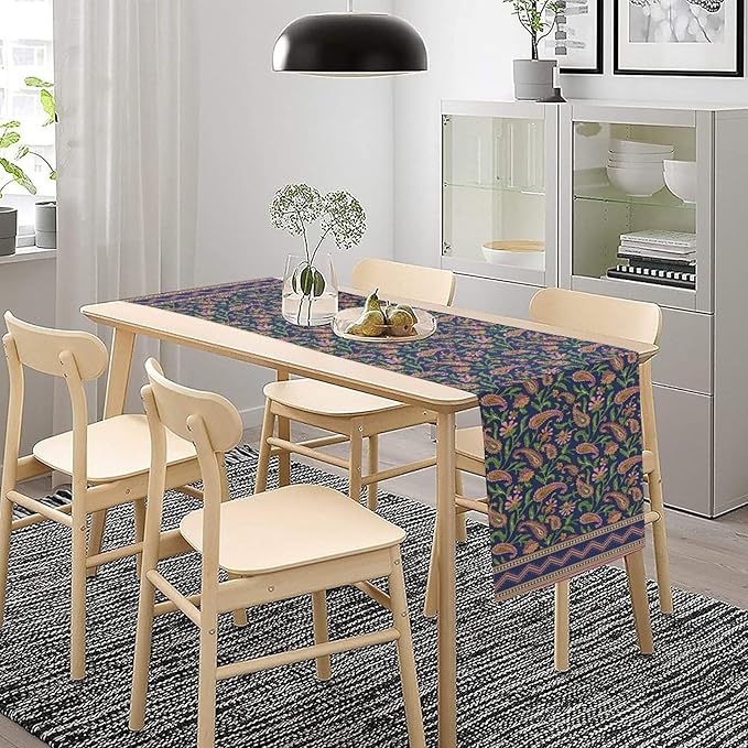 Colorful Paisley Floral Table Runner, Vintage Pink Purple Flowers Green Plants Leaves Print Table Runner for Kitchen Dining Table Indoor Outdoor Home Party, 13x120inch