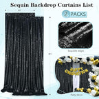 Black Sequin Backdrop 2 Panels 2FTx8FT Halloween Backdrop Curtains Party Decorations Birthday Wedding Photo Backdrop