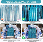 Crosize 4 Pack 3.3 x 9.9 ft Foil Fringe Curtains Party Decorations, Blue Tinsel Curtain Backdrop for Parties, Door Streamers, Glitter Streamer Fringe Backdrop for Birthday Decoration (Blue)