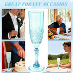 Plastic Champagne Flutes, 12PCS Light Cyan Wine Glasses Goblets Cups Reusable Flute, for Weddings Bachelor Parties Toasting and Events(12, Light Cyan)