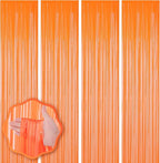 4 Pack Orange Foil Fringe Backdrop Curtains, Tinsel Streamers Birthday Party Decorations, Fringe Backdrop for Graduation, Baby Shower, Gender Reveal, Disco Party