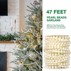 [47Feet] Pearl Beads Garland, 8MM 15.7 Yards Faux Pearl Beads String Roll Bulk for DIY Craft Wedding Party Christmas Tree Decoration