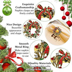 Halatool Set of 6 Christmas Napkin Rings Delicate Wreath Napkin Holder for Christmas Thanksgiving Holiday Party Table Decoration