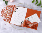 PONATIA 20 PCS Laser Cut Invitations Pockets, Terracotta Wedding Invitations with Envelopes for Wedding Party Bridal Shower Engagement Birthday Invite,Autumn Wedding Invitations