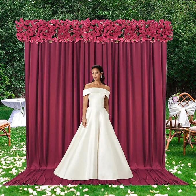 10ft x 10ft Burgundy Backdrop Curtains for Parties, Fabric Satin Background Curtain with Rod Pockets for Weddings, Birthday, Baby Shower, Photography, Graduation Party Backdrop Drapes, 2 Panels