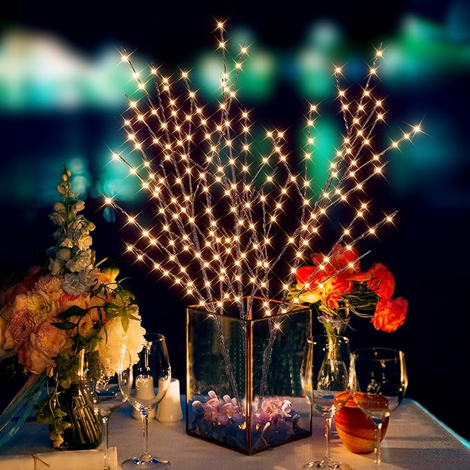 33in Lighted Branches with 180 LED Lights, Twinkling Light Up Tree with Timer, DIY Flexible Lighted Branches for Home Décor, Bedroom, Wedding, Party
