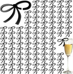 60 Pcs Acrylic Bowknot Wine Glass Charms,Black Coquette Drink Markers Decorative Tags for Bachelorette,Wedding,Birthday & Engagement Parties Coquette Themed Party Decor Accessories