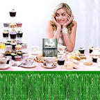 3 Pack 29x108 Inch Green Foil Fringe Table Skirts Metallic Banner for Tinsel Streamer Garland Backdrop for Parade Floats Wedding Thanksgiving Birthday Christmas Halloween Party Decoration