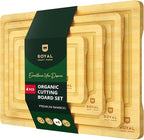 ROYAL CRAFT WOOD Wooden Cutting Boards for Kitchen Meal Prep & Serving - Bamboo Wood Serving Board Set with Deep Juice Groove Side Handles - Charcuterie & Chopping Butcher Block for Meat