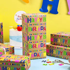 Yarcony Kraft Birthday Wrapping Paper Mini Roll, Gift Wrapping Paper, Heavyweight Brown Colorful Text Happy Birthday Gift Wrap Thick Paper for Present Packaging, Hioliday, All Age (17 Inch X 33 Feet)
