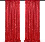 QueenDream Red Sequin Backdrop 2 Panels 2FTx8FT Christmas Party Backdrop Curtains Glitter Photo Background Wedding Stage Decorations