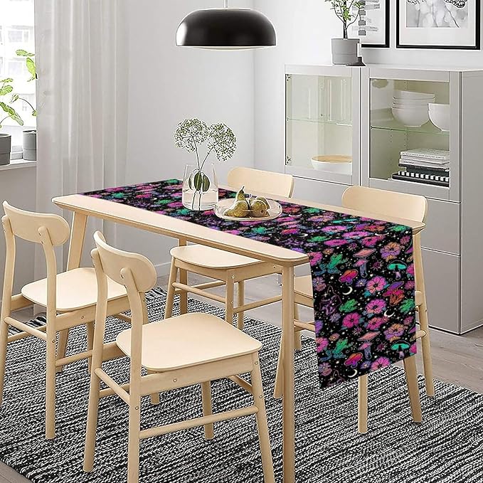 Gothic Star Moon Colorful Table Runner for Kitchen Living Room Home Party Boho Floral Table Runner 13x70 Inch