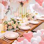 Liacere 150PCS Plastic Plates-Gold Plastic Silverware with Pink Handle - Pink Disposable Plates Include 30 Guests Plates, Forks, Spoons, Knives for Wedding ＆ Easter Day ＆Mother's Day