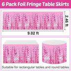 6 Pack 29x108 Inch Pink Wave Foil Fringe Table Skirts Metallic Banner for Tinsel Streamer Garland Backdrop for Parade Floats Wedding, Mother's Day, Birthday Mardi Gras Party Decorations