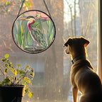 Stained Glass Window Hanging 4 Pcs Set Cute Animal 9.8"- Green Plant Pink Suncatcher Door Garden Sun Catcher Decor Birthday Christmas for Mom Woman Nana Men Friend