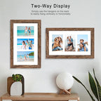 8x14 Picture Frame Set of 2, Rustic Brown Wood Frame with Glass Collage Frame, Display Pictures 3-4x6 With Mat or 8 x 14 Without Mat - Horizontal or Vertical Wall Mounting