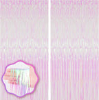 2 Pack Iridescent Transparent Foil Fringe Backdrop Curtains, Tinsel Streamers Birthday Party Decorations, Fringe Backdrop for Graduation, Baby Shower, Gender Reveal, Disco Party