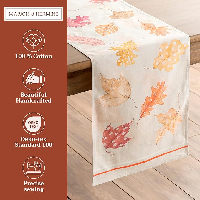 Maison d' Hermine Table Runner 100% Cotton Double Layer Table Runners 72 inches Long for Thanksgiving Christmas Decorations Home Kitchen Dining Party Wedding (Colours of Autumn, 14.5" x 72")