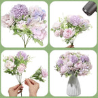 Tigeen Artificial Flowers Artificial Peonies Silk Flowers Faux Peony Fake Peony Silk Hydrangea Bouquet for Wedding Table Centerpiece Floral Vase Decor(Light Purple,12 Bundles)
