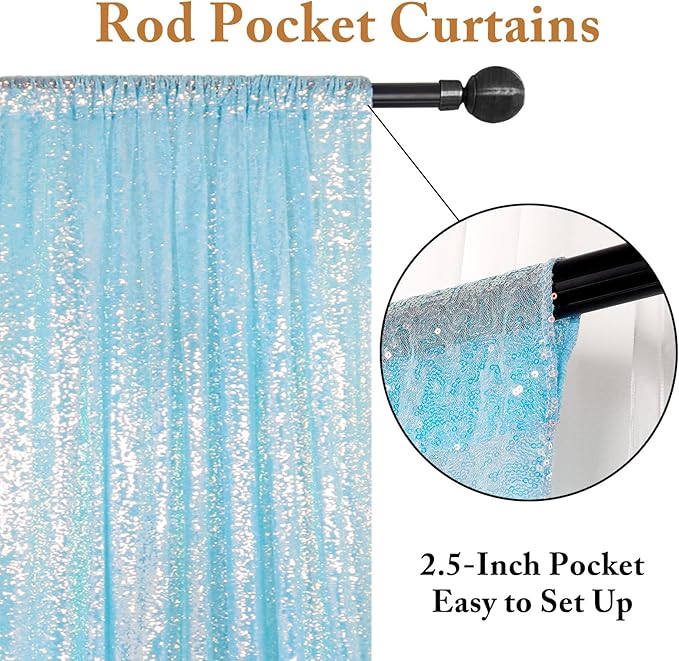 ShinyBeauty Aqua Photo Backdrop 8FTx10FT Sequin Curtain Sparkle Drapes Iridescent Blue Mermaid Fabric Backdrops for Photograph, Birthday, Wedding Background