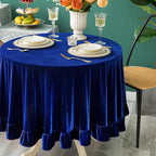 Velvet Tablecloth Luxurious Solid Round Table Cloth,Oblong Retro Farmhouse Ruffle Tablecloths Washable Table Cover for Party Wedding Baby Shower Kitchen Dinning Tabletop Decoration