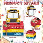 4 Pcs Back to School Table Decorations First Day of School Tiered Tray Decorations Decorative Mini Wooden Books Subject Signs for Office Shelf Classroom Tabletop Bookshelf(Bus)
