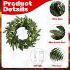 6.56 ft Christmas Artificial Olive Vine with Pine Garland with 9.84 ft LED Fairy Lights Battery Operated Green Dense Artificial Vines for Table Runner Center of Holiday Wedding Arch Party Mantle