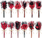 12/24 PCS Charming Dried Flowers Bouquet for Vase Various Dried Wildflowers with Stems Mini Handmade Wildflowers Natural Real Flowers Bulk Flowers Craft (Black and Red, 12PCS)