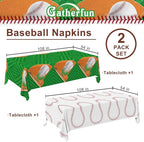 Gatherfun Baseball Party Supplies: 2-Pack Baseball Birthday Decorations with Disposable Plastic Tablecloth - Table Cover for Baseball Games & Parties, 54 x 108 Inch